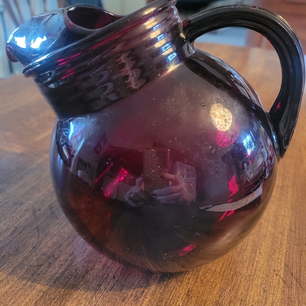 Vintage Deep Red Glass Pitcher